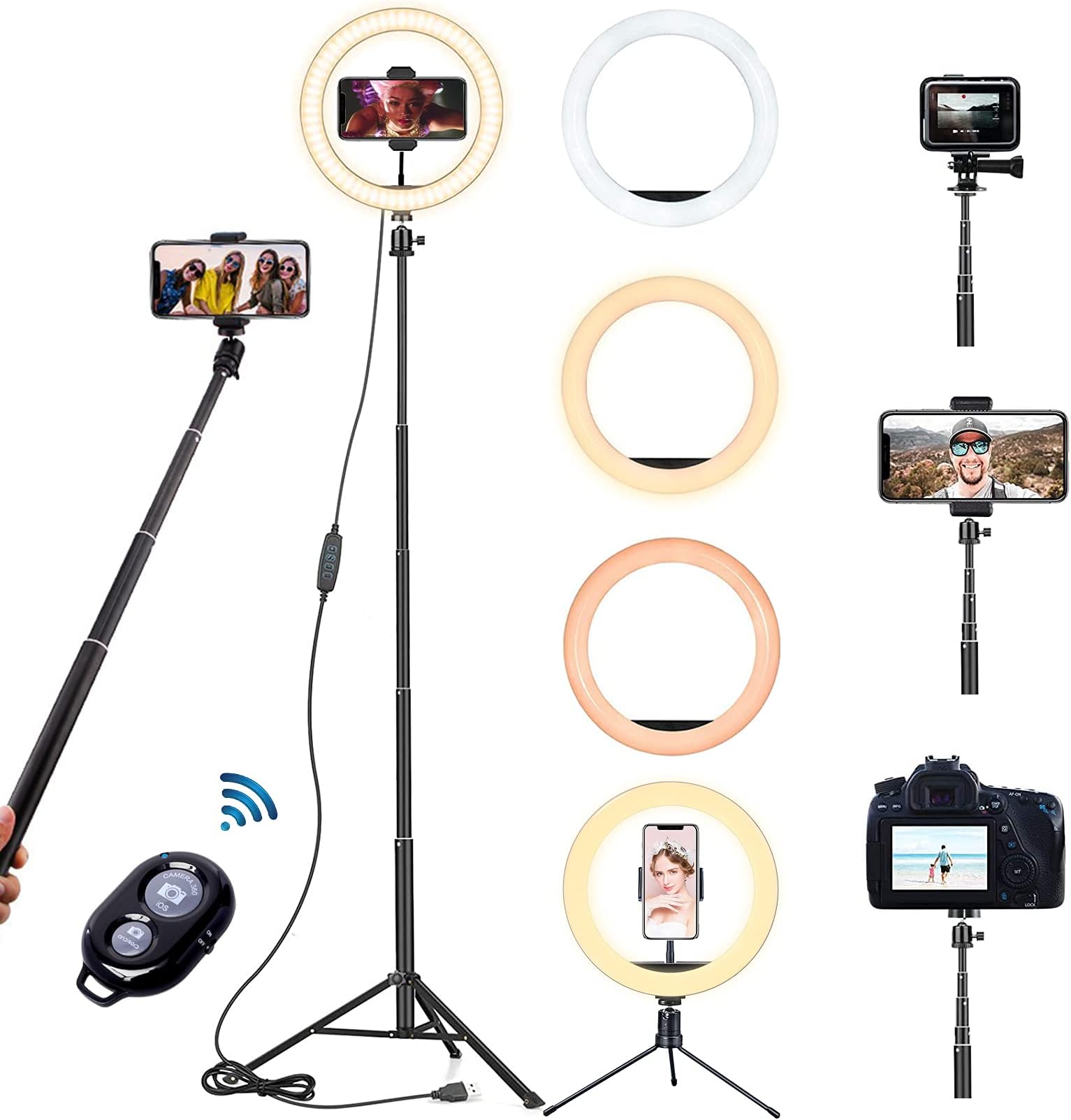10" Selfie Ring Light W 51"/130cm Adjustable tripod Stand for All Phone W Remote/Cell Phone Holder,3 Color Modes LED RingLight for iPhone Android Tiktok/YouTube Video/Photography/Live Stream/Recording