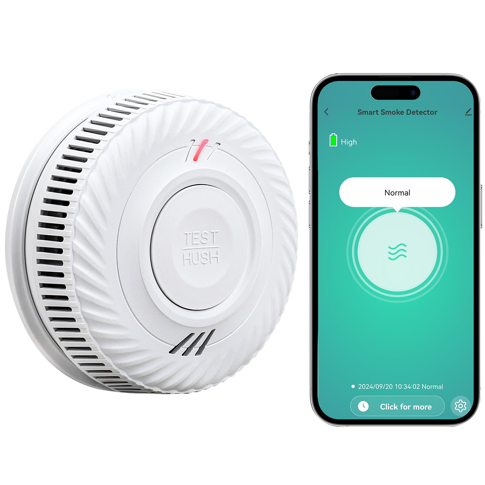 PHYSEN Inteligentny Czujnik Dymu WiFi z Baterią na 10 lat, Czujnik Dymu z Sensorem Fotoelektrycznym, Alarm Przeciwpożarowy Zgodny z Normą EN14604, Kompatybilny z Aplikacją Tuya/Smart Life, 1 Szt
