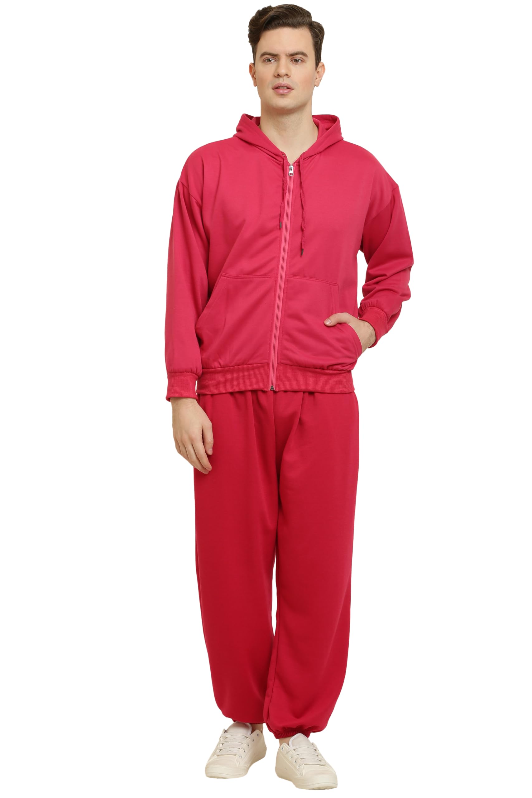 CANIDAE Men's Fleece Long Sleeve Zipper Hoodies Set Full Length Winter Nightwear Pajama and Hoodie Set Tracksuit || SMALL - 10XL || (7 COLOURS) (IN, Alpha, S, Regular, DARK PINK)-image-3