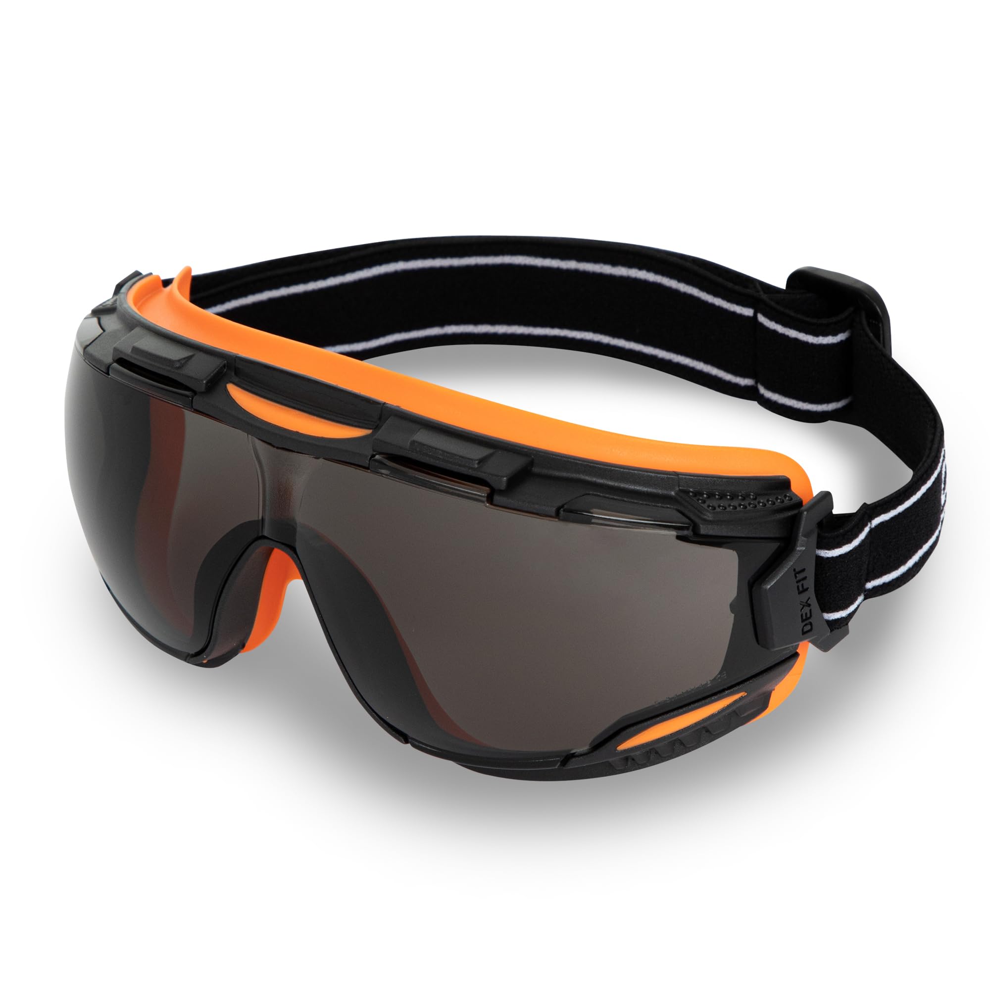 DEX FIT Lunettes de sécurité SG220 ; anti-buée et anti-rayures, protection des yeux Z87 pour travaux de laboratoire, de science et de chimie, réglables pour homme et femme, monture noire et orange,