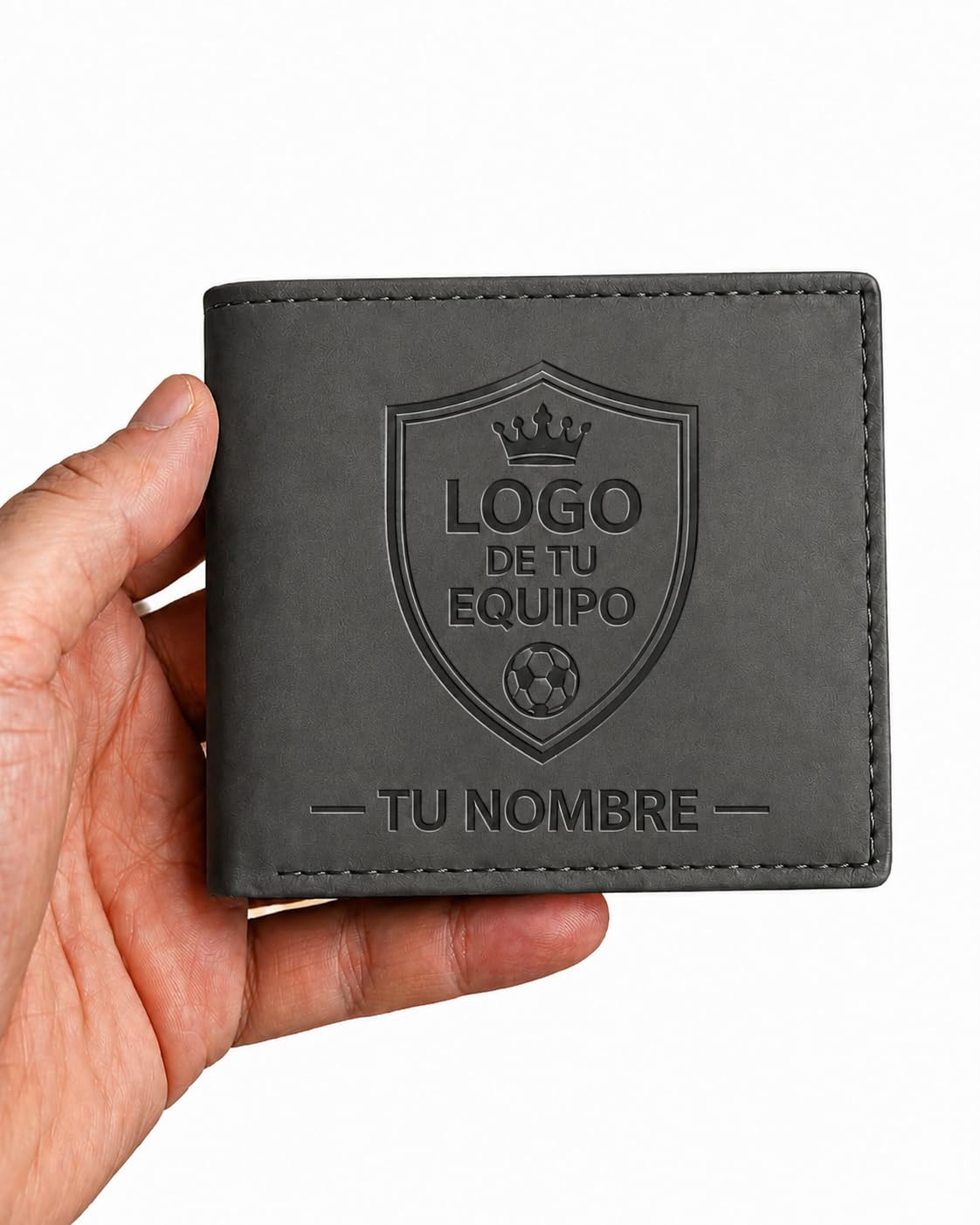Genérico Cartera Personalizada con Escudo de fútbol y Nombre | Grabado láser en Cuero sintético | Llavero de tu Equipo de Regalo