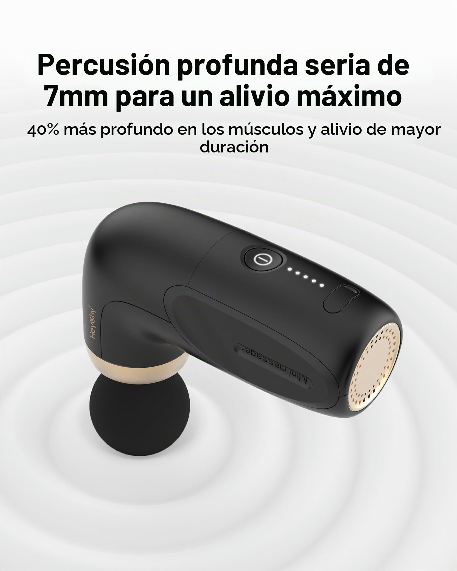 HEYCHY A1 Super Mini - Pistola de masaje (0,27 kg, 4 cabezales de silicona), color negro | Pistola de masaje de tejido profundo con 7 mm de amplitud, hasta 3000 rpm, USB-C y batería, para deportes, oficina y viajes