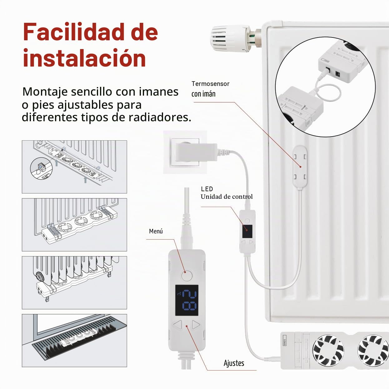 EMOS ventilador calefactor TRIO, 3 unidades, sensor temperatura y regulador, cargador, accesorios, flujo aire 36 m³/h, ahorro energía