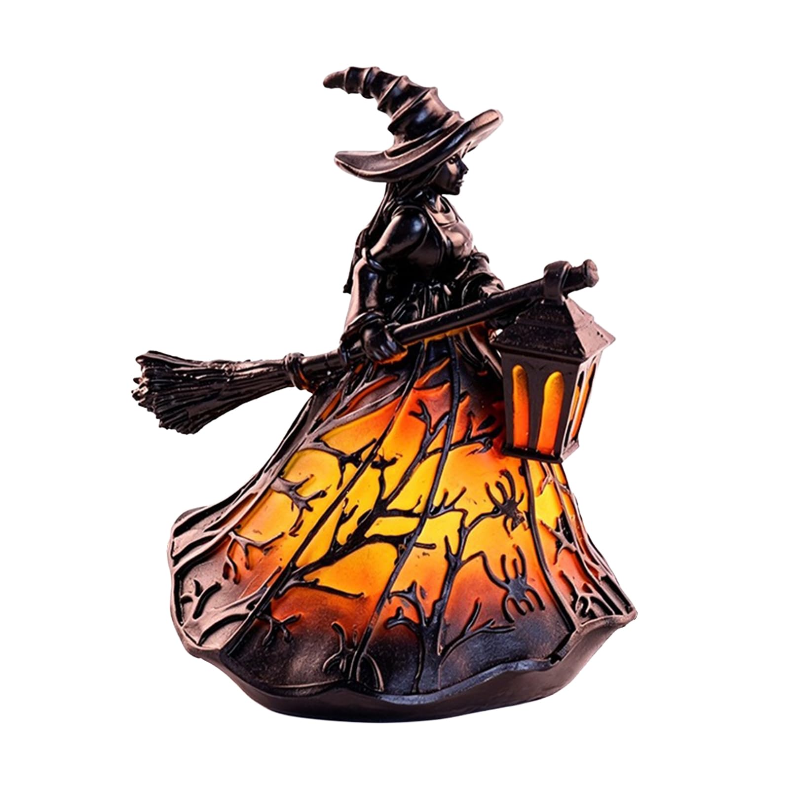 Virelynx Stained Glass Witch Hat Lamp – Handcrafted Retro Resin Witch Lamp, USB Powered Gothic Wizard Night Light Halloween