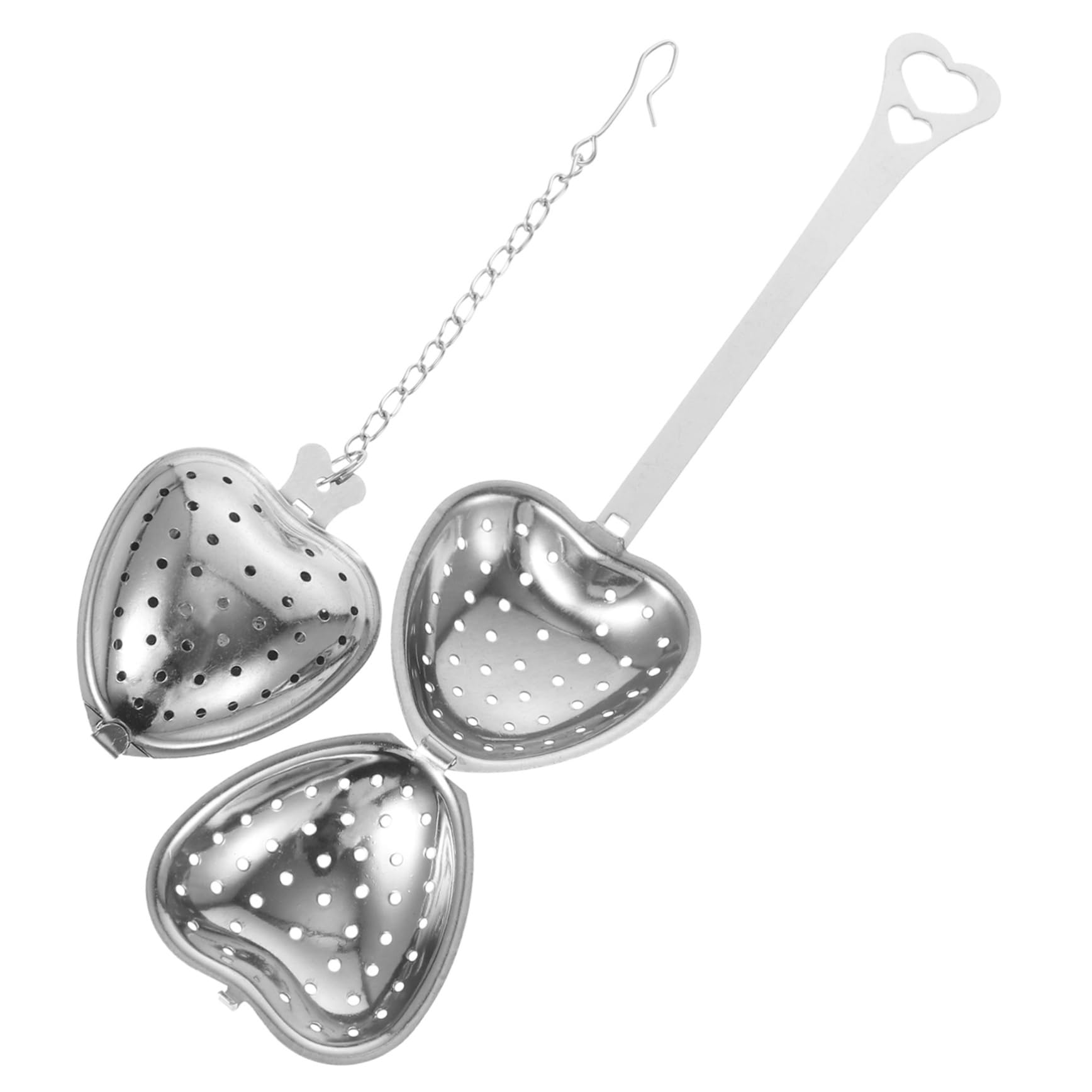 OFFSCH Fine Tea Strainer Set 2pcs Heart Shaped Metal Tea Leaf Strainer Infuser Stainless Steel