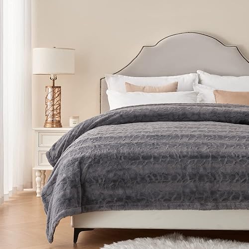 Miniatura 2 de Krifey - Manta de pelo sintético, gran tamaño, supersuave, acogedora, mullida, lujosa, decorativa, gris, 60 x 80 pulgadas