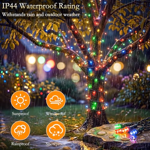 Image of 132FT 400 LED Multicolor Fairy Lights, Dark Green Wire 8 Modes Timer, IP44 Waterproof Outdoor Indoor String Lights for Patio Garden Backyard Bedroom Classroom Weeding Christmas Decor