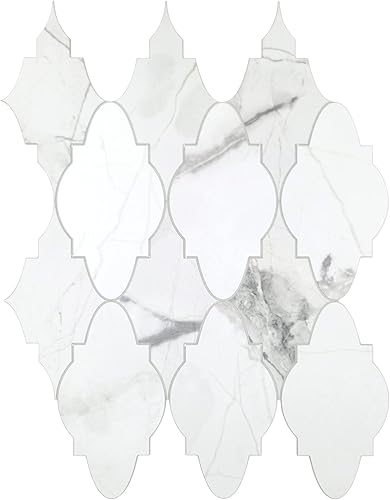 sunwings 10 piezas de azulejos autoadhesivos para salpicaduras de agua de chorro de agua tipo pez paneles de pared de mármol blanco que se adhieren