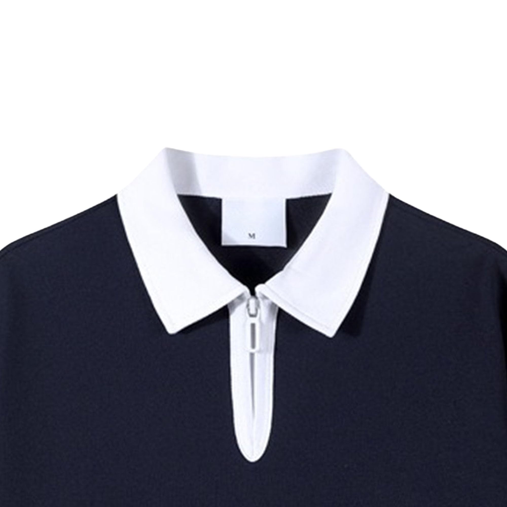 Men Loose Contrast Paul Collar Shirts Quarter Zipper Lapel Cotton Couple Shirt Summer Cute Date Simple Pullover Top (Navy Blue,3X-Large)