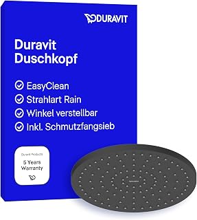 Duravit Universal Duschkopf, Duschbrause mit Strahlart Rain, Duscharmatur rund (Ø 250 mm), Kopfbrause im Winkel verstellbar, Regendusche, Schwarz Matt