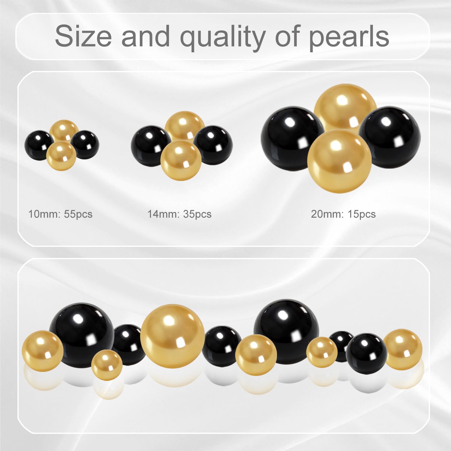Euddty 105pcs Pearls for Vase Filler No Hole Faux Black Beads Water Candle Beads Centerpieces Beads for Vases, Makeup Brush Holder, Home Table Decor 10/14/20mm (Black Gold)