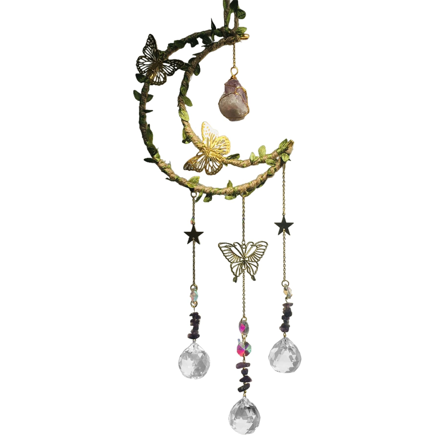 Carillon à vent suspendre jardin cristal lune papillon décoration balcon terrasse extérieure