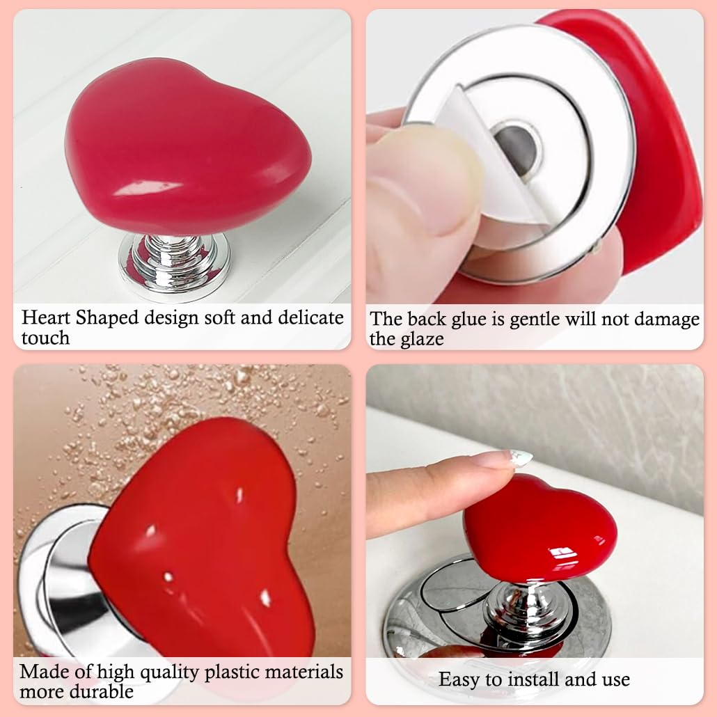 KyeeaDIY Love Heart Shaped Toilet Tank Button, 4Pcs Toilet Push Button Flush Replacement - Image 4