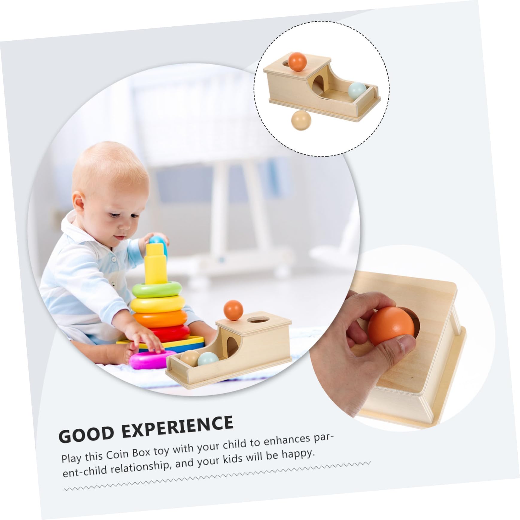 FRCOLOR Juguete de Caja de Monedas de Madera para Niños 1 Pieza | Aprendizaje de Permanencia del Objeto, Interacción Padre-hijo, Juguete Educativo para Niños y Niñas