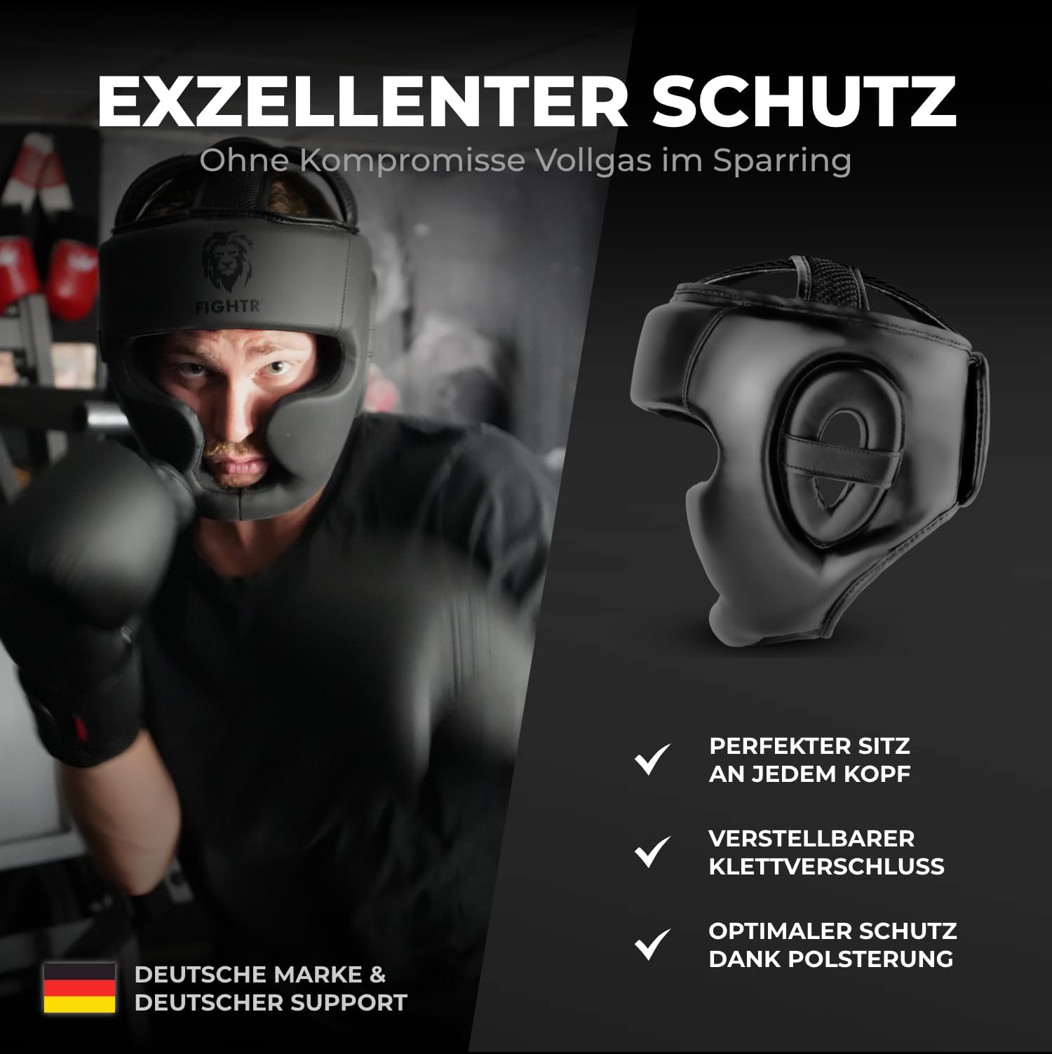 FIGHTR® Kopfschutz mit bestem Sitz für maximalen Schutz | Boxhelm für Sparring | Verstellbare Größe für Boxen, MMA, Muay Thai, Kickboxen & Kampfsport