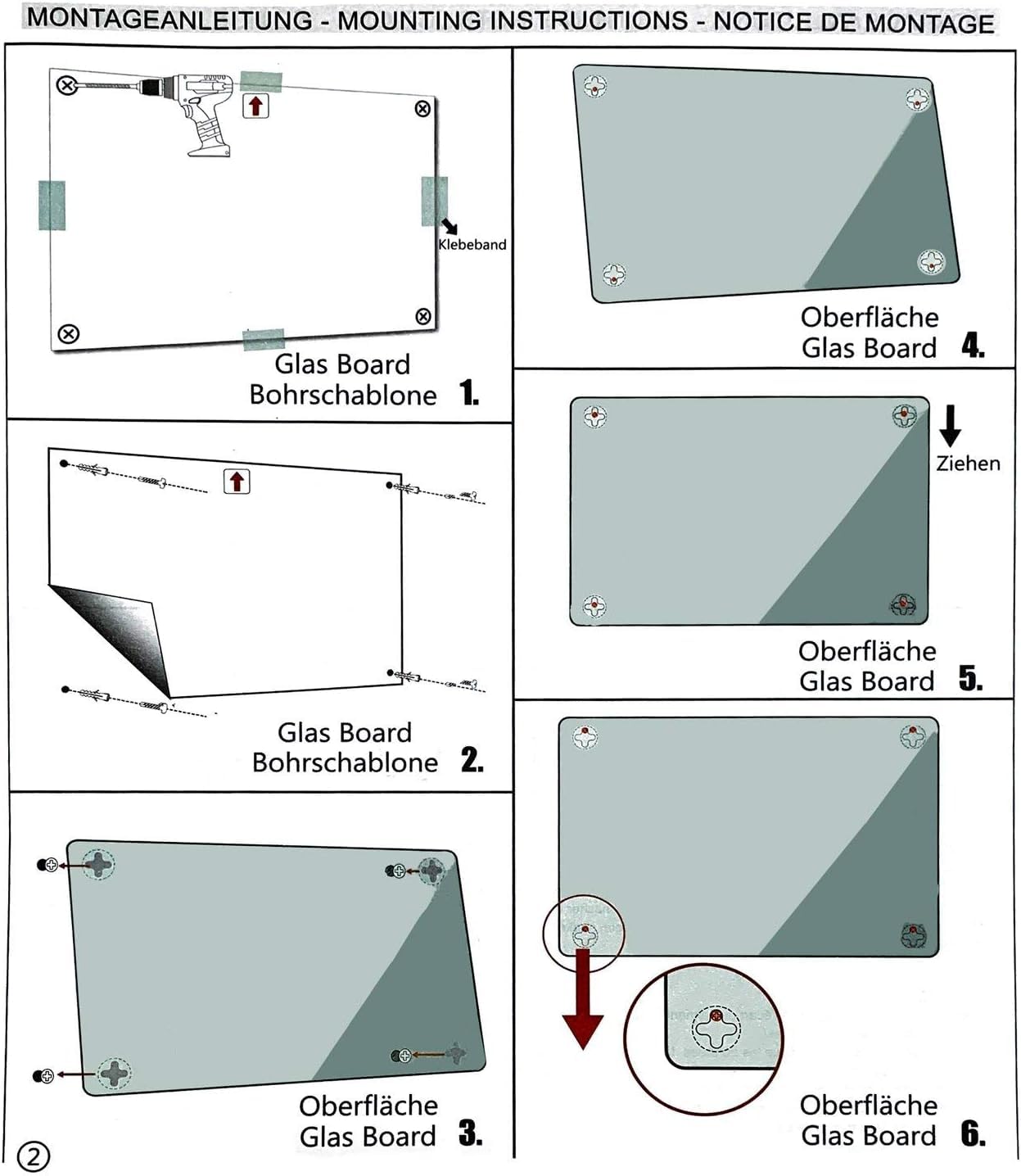 Floordirekt Glasmagnet Tafel - Pinnwand magnetisch & beschreibbar, Glas-Whiteboard inkl. 3 Magnete - Magnettafel - Schreibtafel Magnet Wand für Küche & Büro (Weiß, 60 x 90 cm)