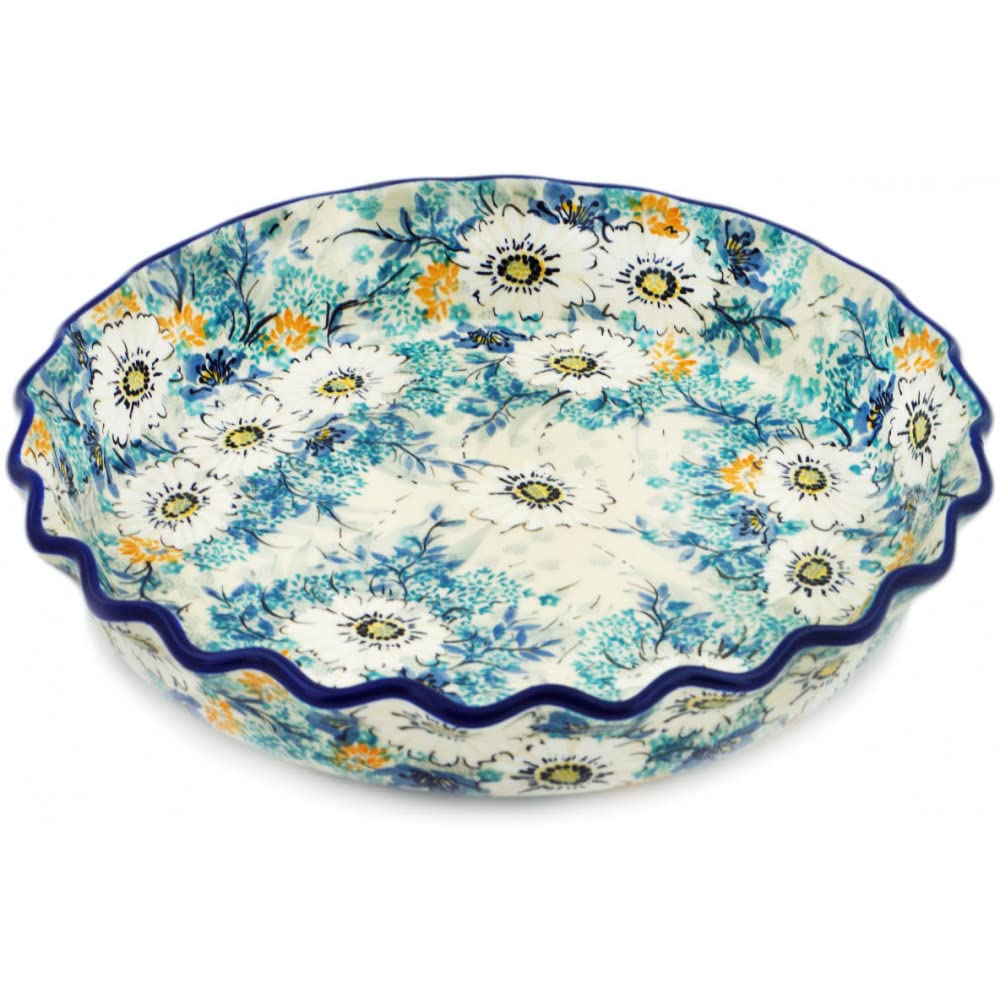 Polish Pottery 10-inch Fluted Pie Dish made by Ceramika Artystyczna (Elegance Theme) Signature UNIKAT + Certificate of Authenticity