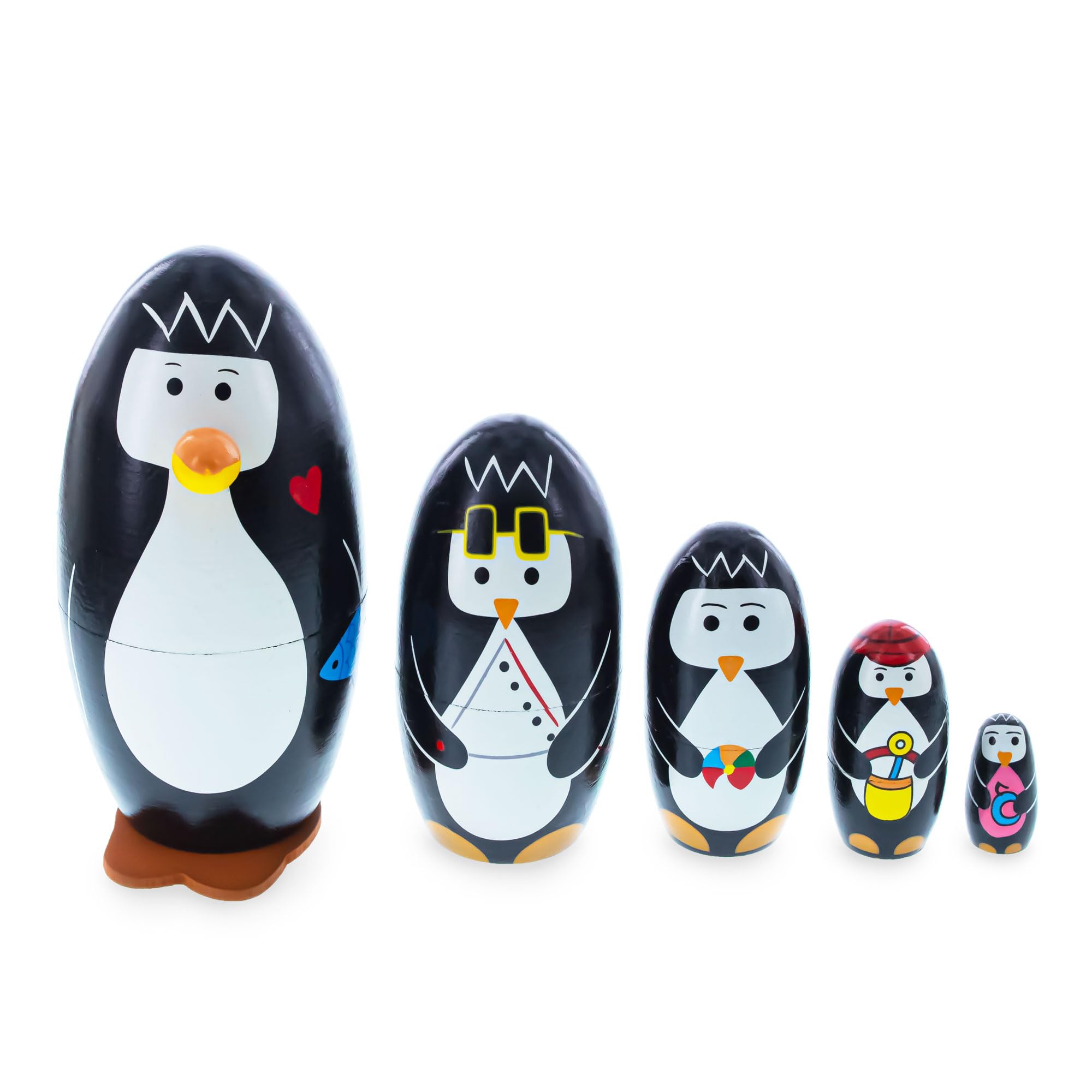 5" Set of 5 Penguins Wooden Nesting Dolls