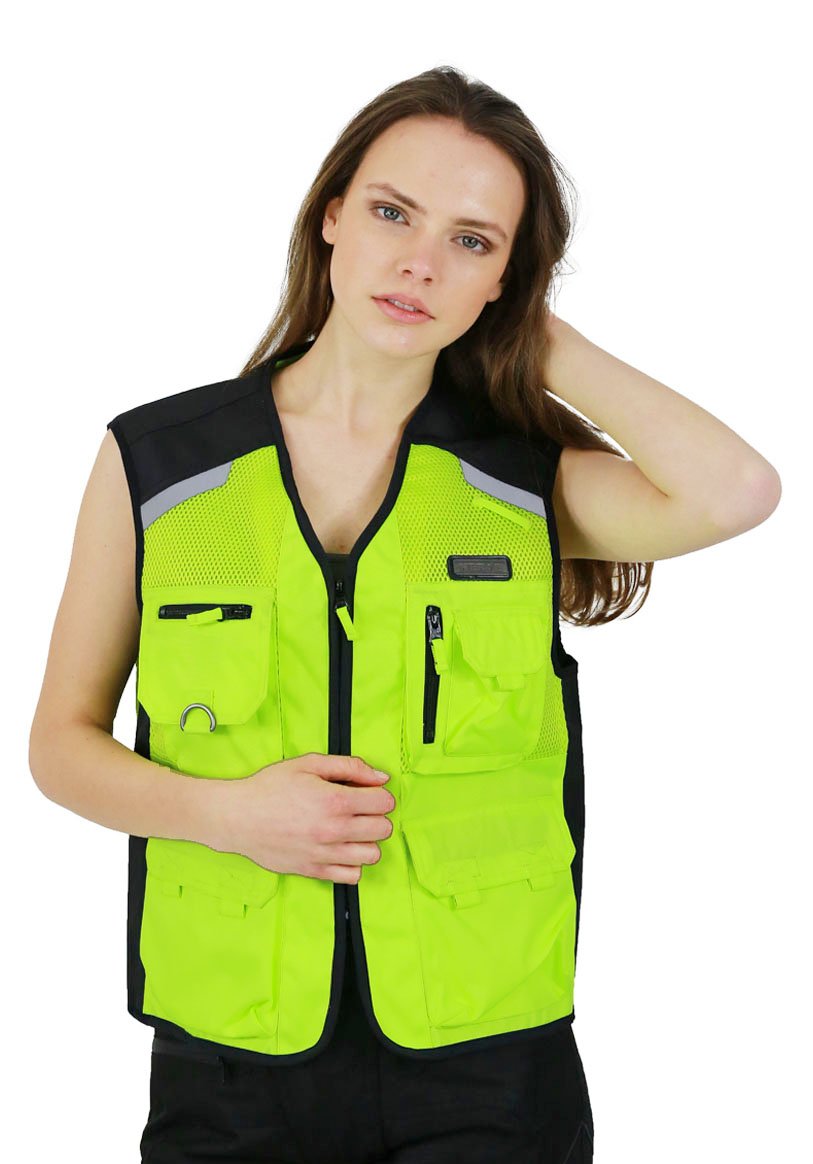 Nerve Touring Chaleco Reflectante de Seguridad Diseño Retro, Verde Fluorescente, XS-S