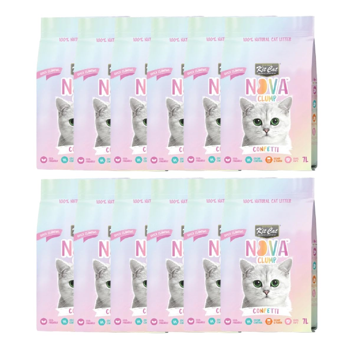 Kit Cat Pack 12x Arena Eco SoyaClump - Confetti 7L Arena para Gatos