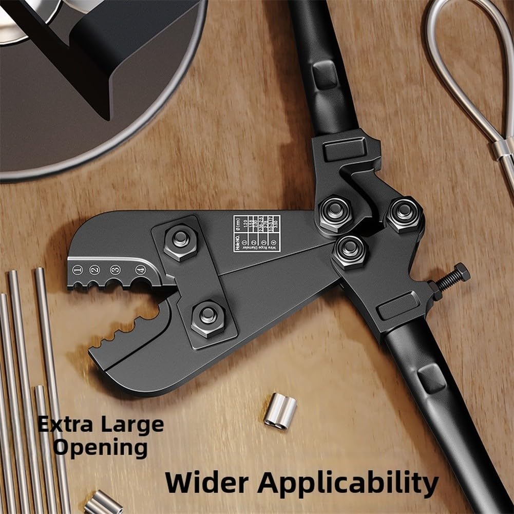 Pinza crimpatrice per cavi metallici resistenti con 4 matrici, in acciaio al carbonio a 8 forme per manicotti rotondi in alluminio, pinze ergonomiche per avvolgicavo da 39 cm