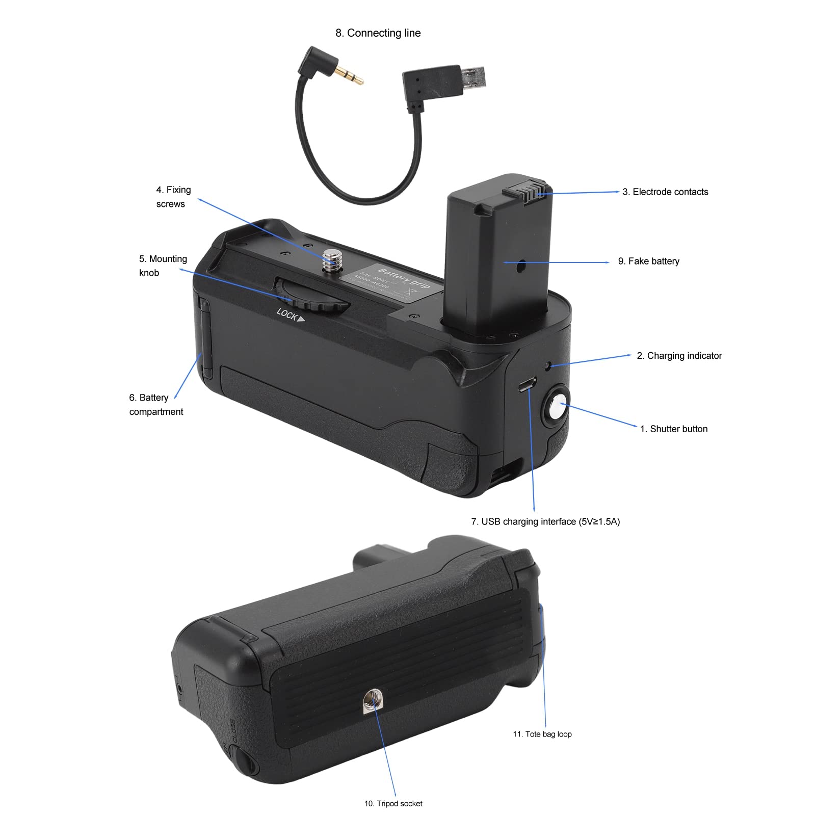 CFTGIWhfy9gc8agm Poignée d'alimentation avec obturateur pour appareils photo A6000 A6300 A6400 A6100 A6500 Interface de charge externe