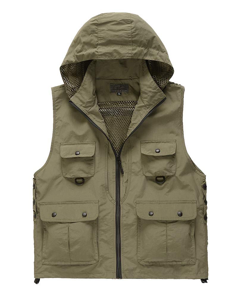 Uomo Donna Cappuccio Gilet per Sport Outdoor capacità Multi-Tasche Adatto alla Caccia Pesca Fotografia Impermeabile