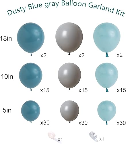 Miniatura 4 de Juego de 164 globos azul polvoriento, kit de guirnalda de arco de globos grises, azules y dorados, para baby shower, cumpleaños, bodas, suministros