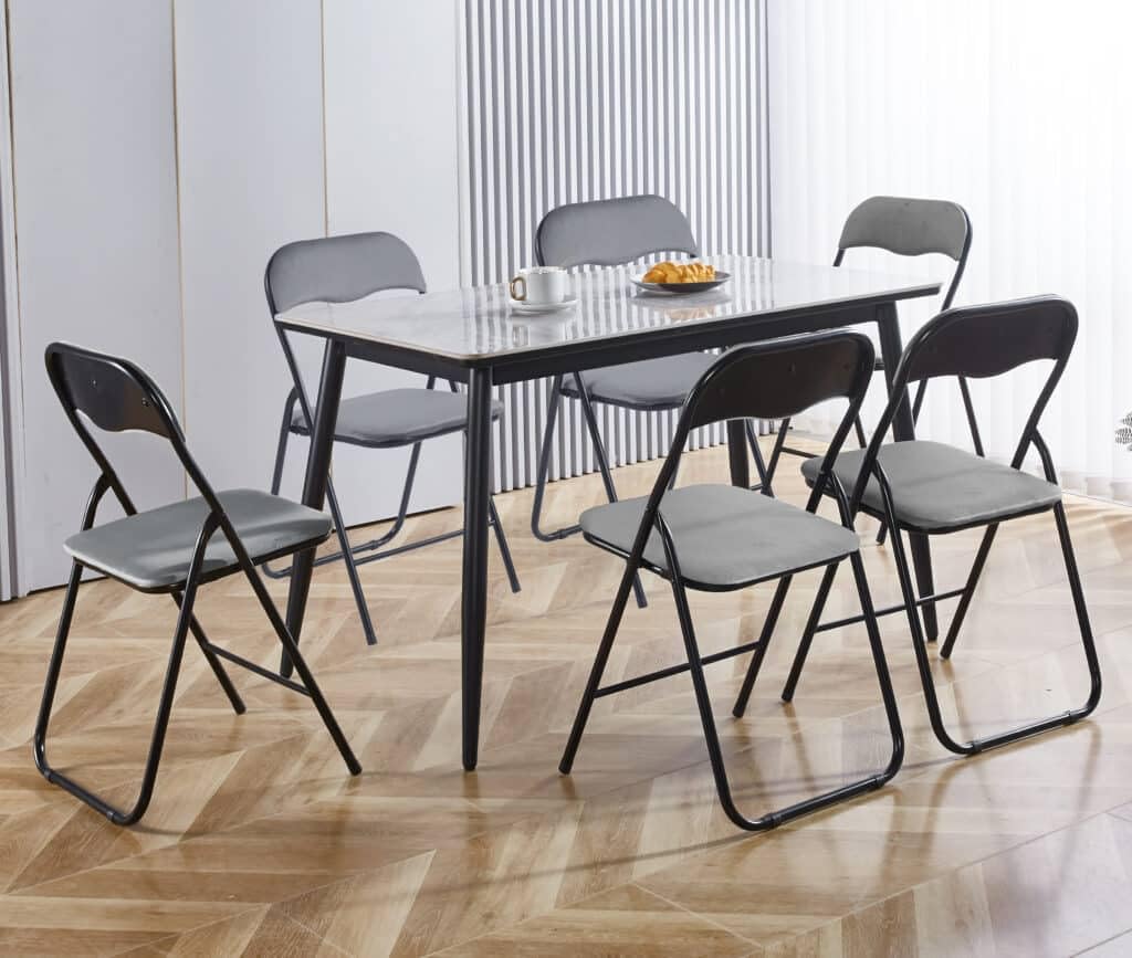 Lot de 6 Chaises Pliantes d'Intérieur, Chaise Pliante Confortable, Cuisine, Salle à Manger, Bureau, Réception, Chaise Pliante Velours et Métal - Gris