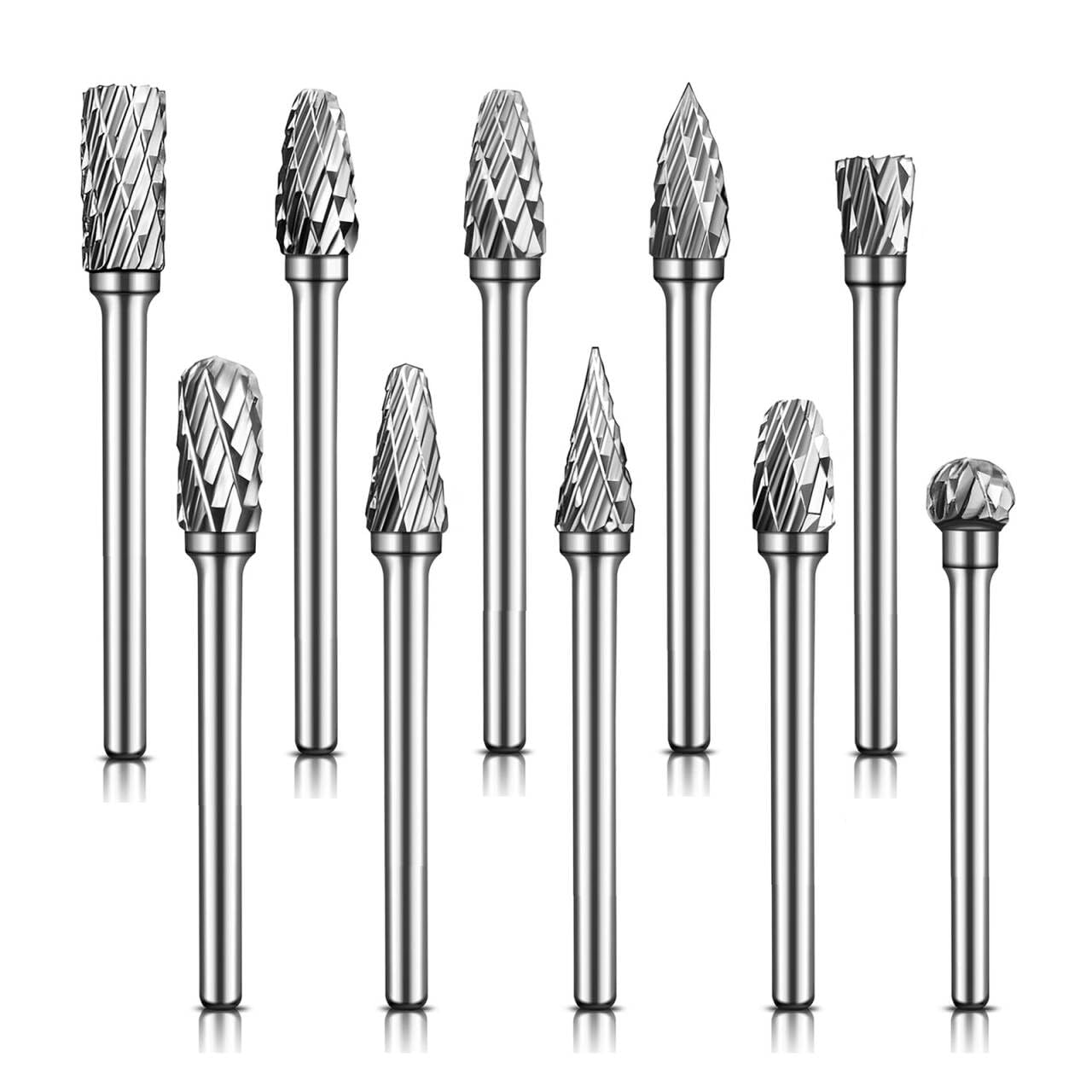 Końcówki do frezów z twardego metalu, 10 sztuk, podwójne cięcie, końcówki szlifierskie Dremel do szlifowania, rzeźbienia, polerowania metalu, grawerowania, wiercenia