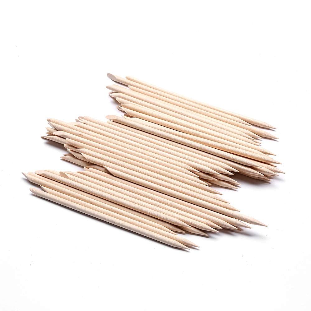 SKINPLUS 100 PCS 4.5 Inch Wood Cuticle Pusher, Double Heads Wooden Cuticle Sticks, Wood Orange Nail Sticks for Manicure Pedicure