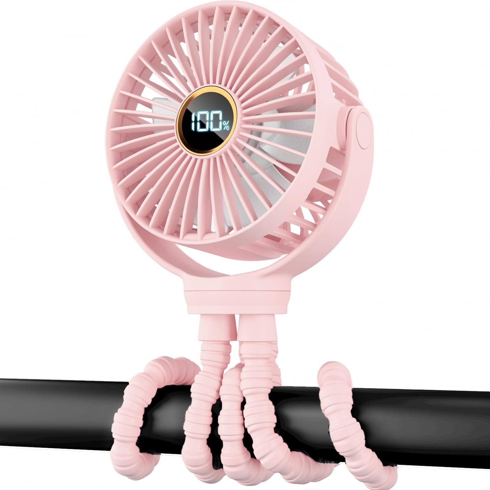 Tragbarer Mini-Ventilator für Kinderwagen, klein, wiederaufladbar, persönlicher Kühler mit 360° Drehung, 3 Geschwindigkeiten, Display, batteriebetriebenes Kinderwagen-Zubehör, Baby-Essentials für