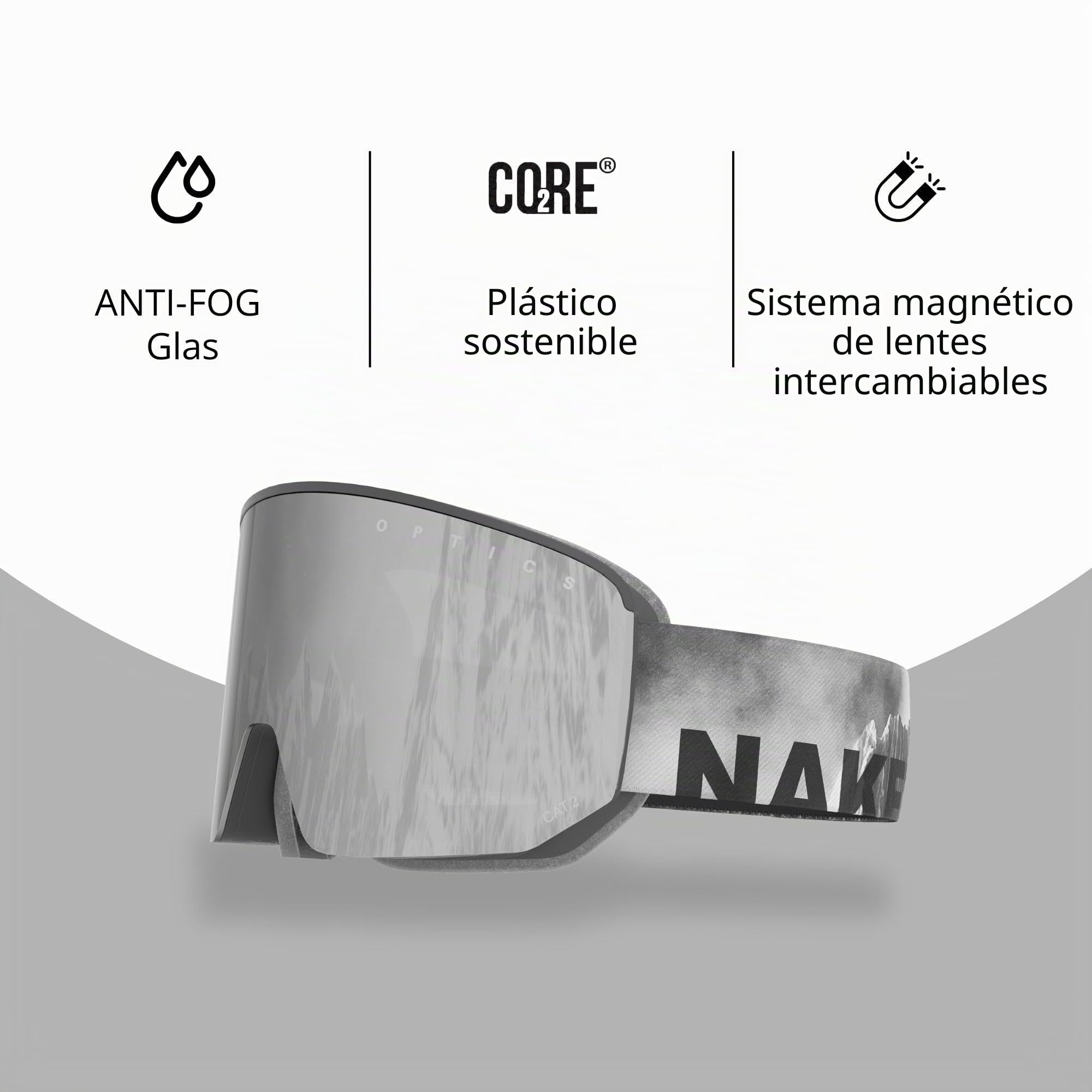 NAKED Optics The NOVA Gafas de Esquí para Hombres, Gafas de Esquí para Mujeres, Gafas de Snowboard (NOVA Steep, + lente para mal tiempo incluido)
