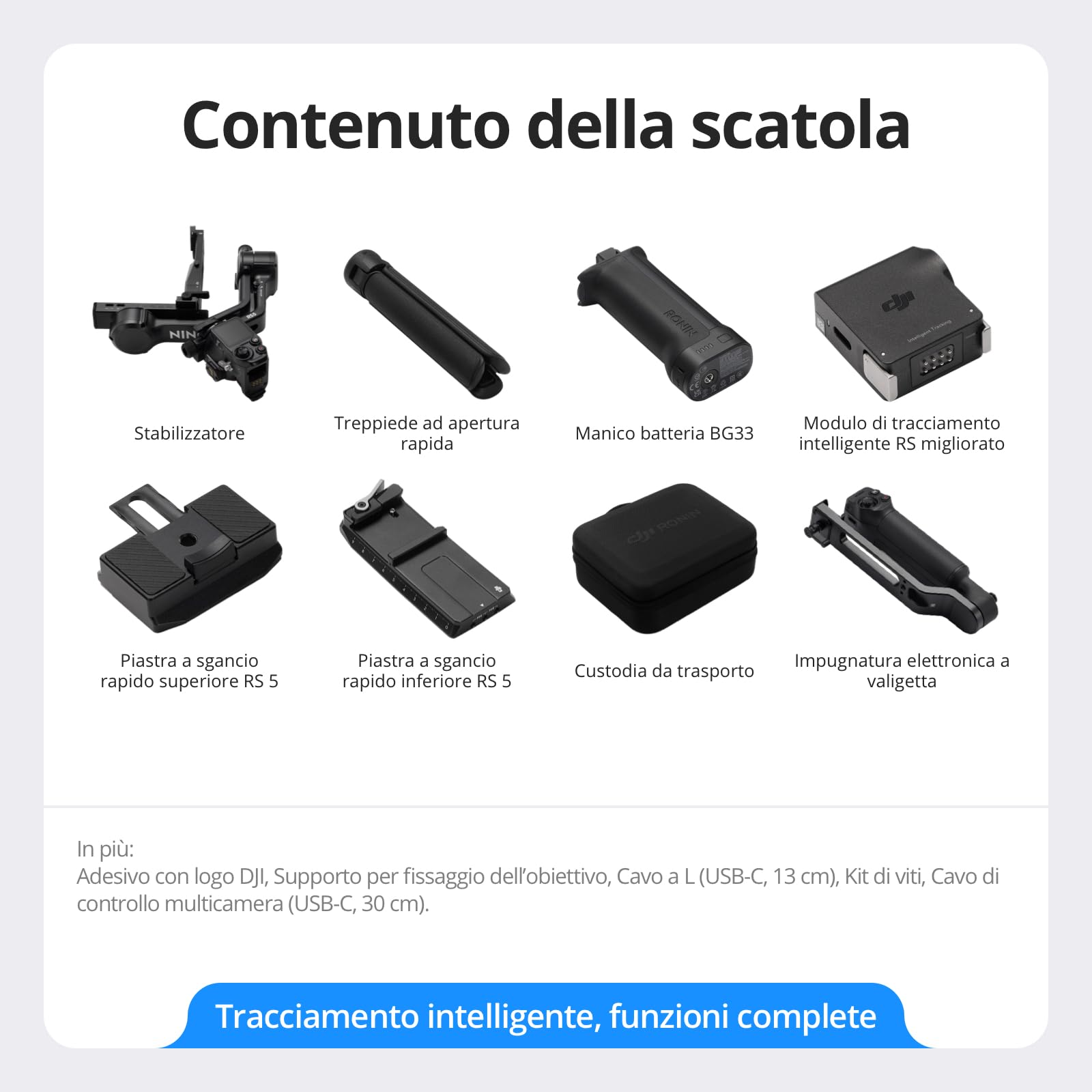DJI RS 5 Combo, stabilizzatore per fotocamera Canon/Sony/Nikon/Fujifilm, tracciamento intelligente, impugnatura elettronica a valigetta, manopole di regolazione fine, nuovo indicatore dell'asse Z