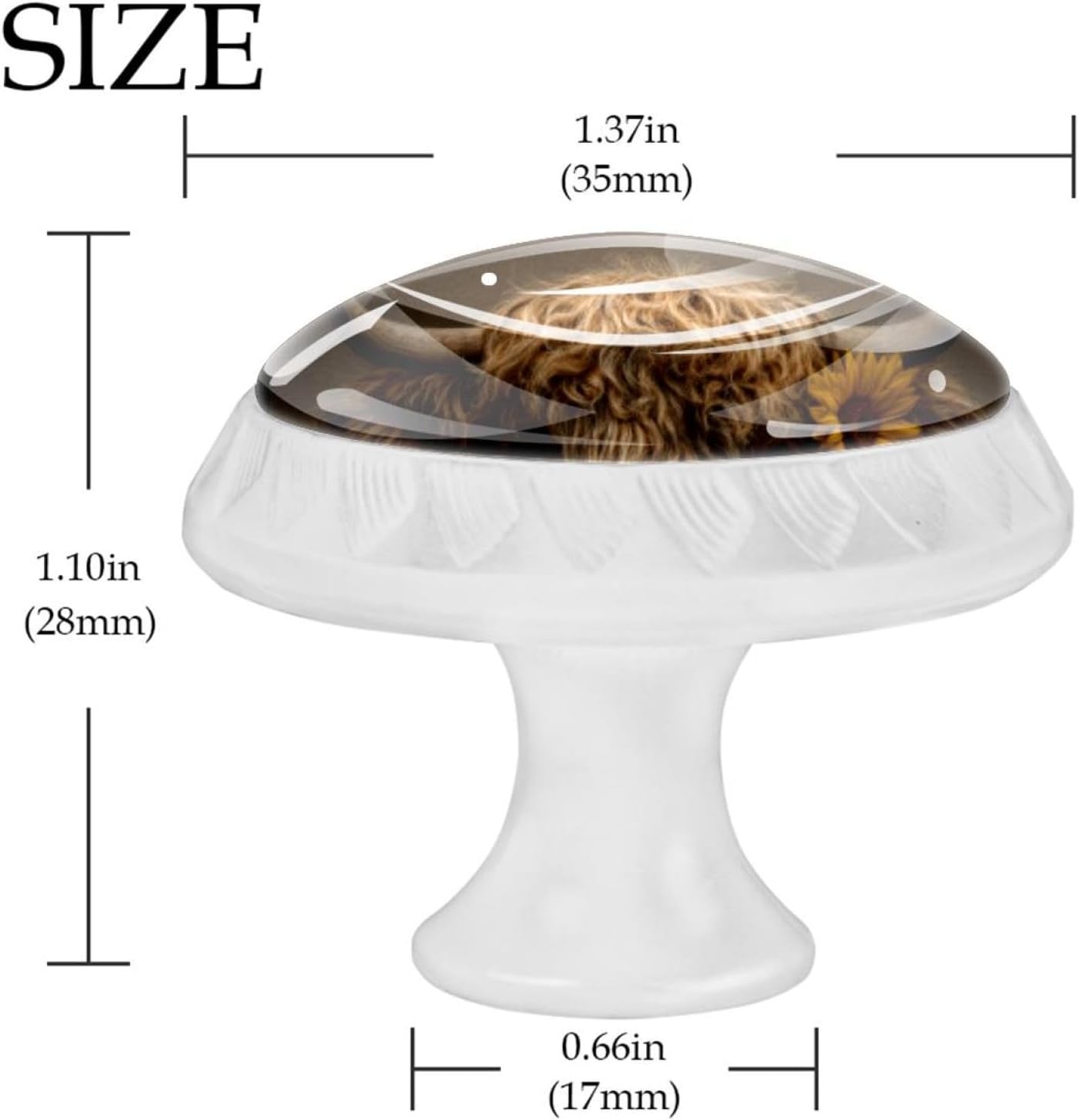 Black Finish Sunflower Highland Cow Printed Drawer Knobs, Stylish Cabinet Hardware for Bedroom Closet, Cupboard and Furniture Upgrade