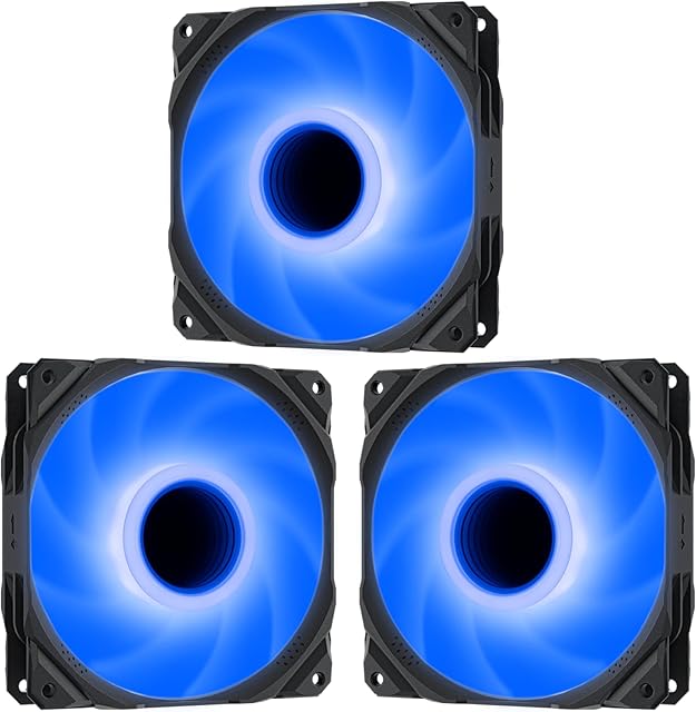 upHere 120mm fan with Mirror Blue LED,Black Frame High AIrflow Case Cooling Fan,3PIN Low Noise Computer Fan for PC cooling,UA01BE3-3