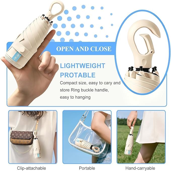 Image of Mini Umbrella with Case for Men & Women (Manual Open) Compact Travelling Pocket Umbrella, Polyester & UV Protect Fabric for Summer /Anti-Slip Handle- Use in Rain & Summer