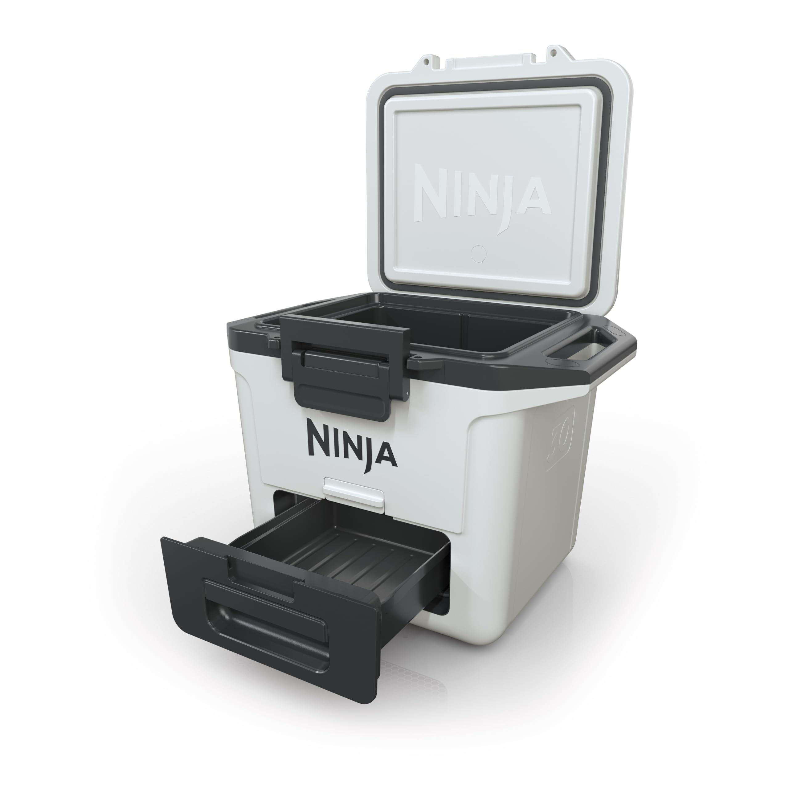 Ninja FrostVault Hard Cooler 28 l, lodówka, izolowany pojemnik chłodzący, utrzymuje lód do 5 dni, szuflada do przechowywania na sucho w temperaturze lodówki, zmieści 48 puszek, biała FB131EUWH