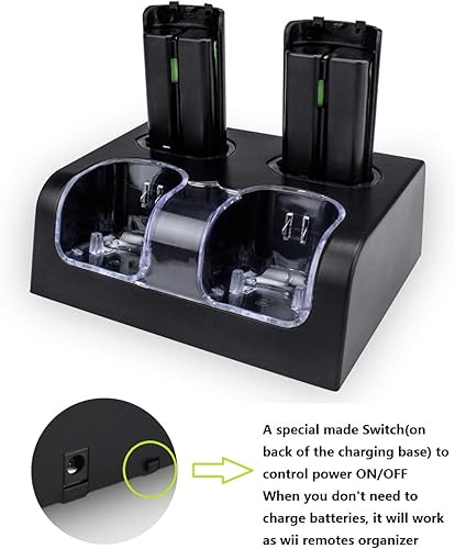 Miniatura 6 de Estación de carga para control remoto Wii, estación de acoplamiento para controlador TechKen con cuatro baterías recargables de 2800 mAh (versión