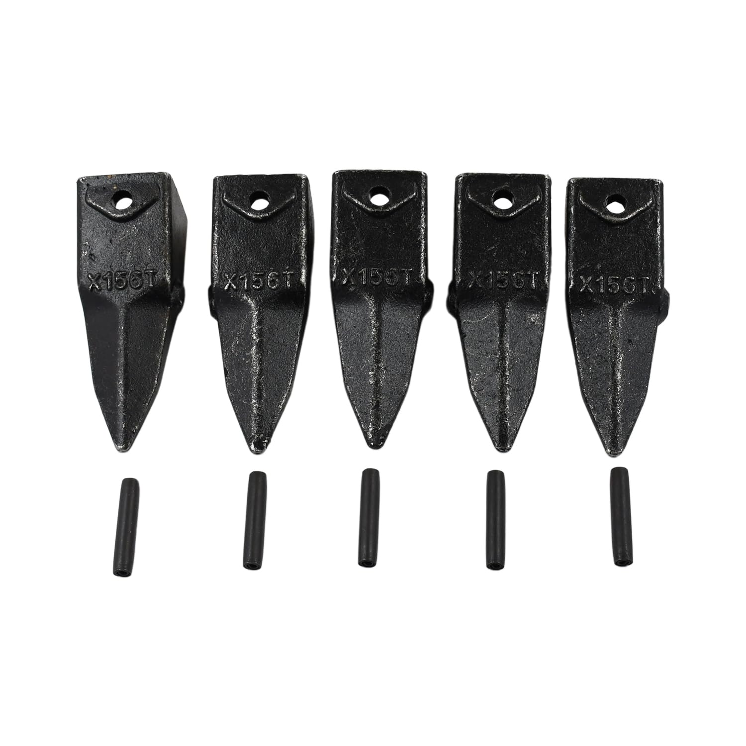 5 X X156T Single Tiger Bucket Digging Teeth & 5 X 156LPN Long Pins Compatible with All Hensley Style 156 Series Teeth and Adapters, for Skid Steer and
