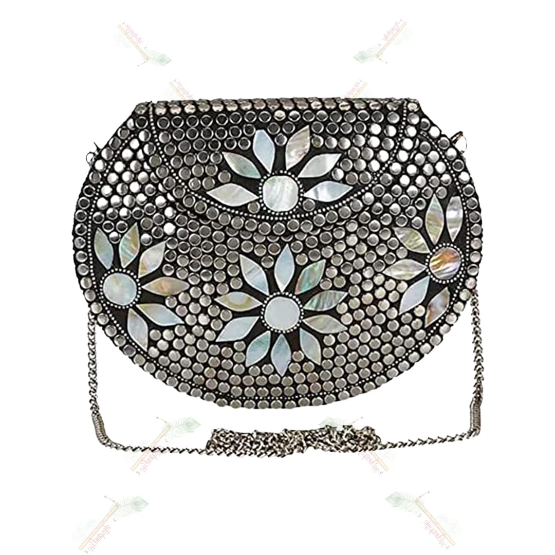 Shakuntala Textiles Bridal Women’s Antique Brass Purse Ethnic Handmade Metal Clutch Bag