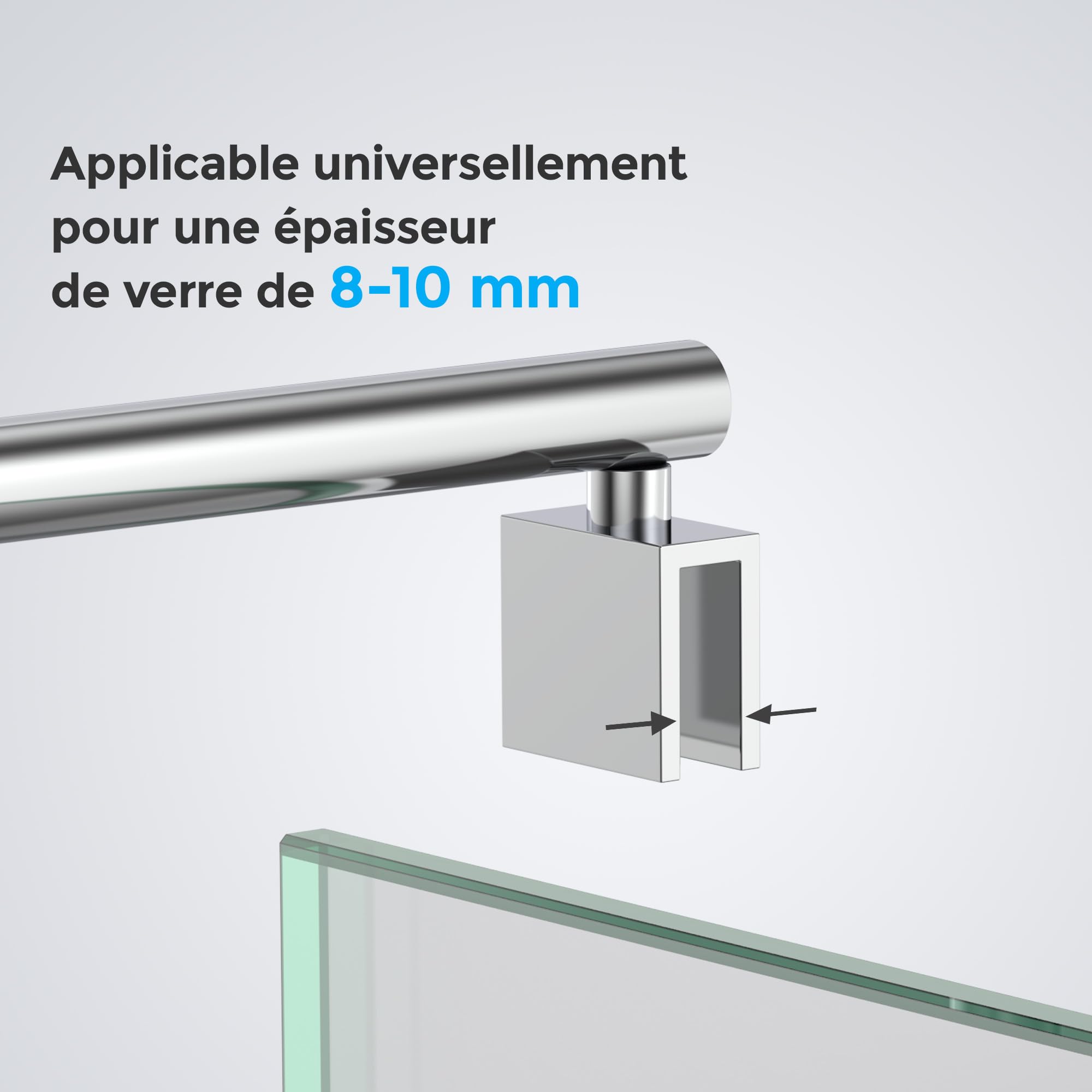 Heilmetz Barre de support de douche,rétractable 70-123 cm, barre de stabilisation ronde pour douches，pour verre de 8-10 mm d'épaisseur, acier inoxydable chromé(1 pièce)
