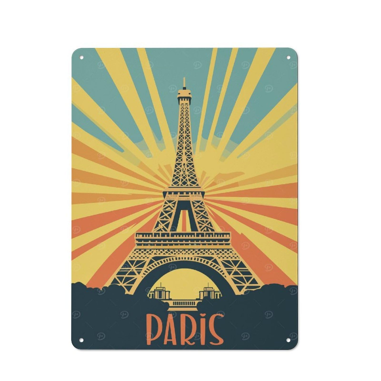 Junmoney Style-20 Paris Eiffel Tower Vintage Poster Rustic Metal Plaque 40X30cm For Living Room Or Hallway, For Garage, Workshop And Man Cave Decoration