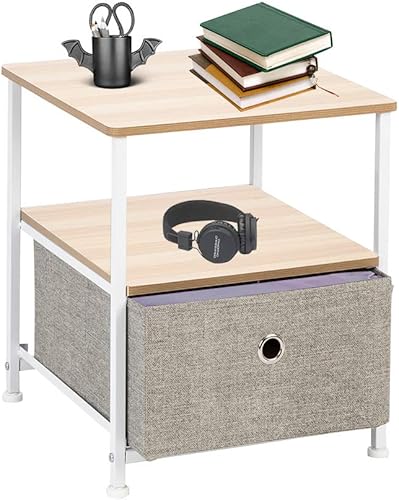 Miniatura 6 de Kcelarec Mesita de noche con 1 cajón, mueble de noche y mesa auxiliar para el hogar, dormitorio, oficina, dormitorio universitario, marco de acero,
