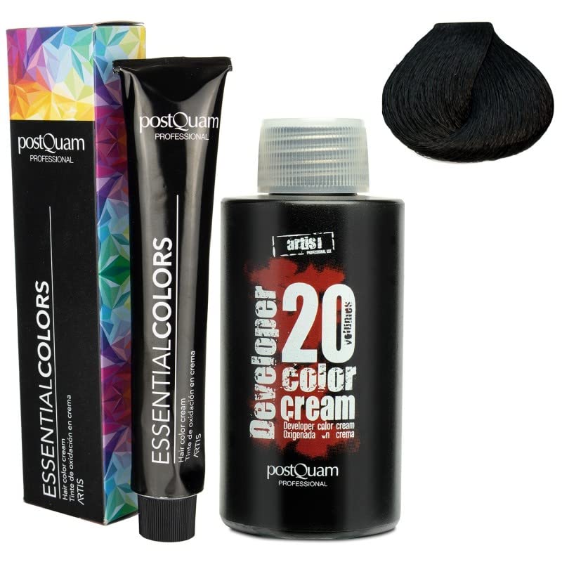 PostQuam - Pack de 3 Tinte de Peluqueria Profesional + Agua Oxigenada en Crema de 20 VOL | Tinte Permanente 100% Cobertura de Canas Garantiza Color Natural Uniforme y Duradero