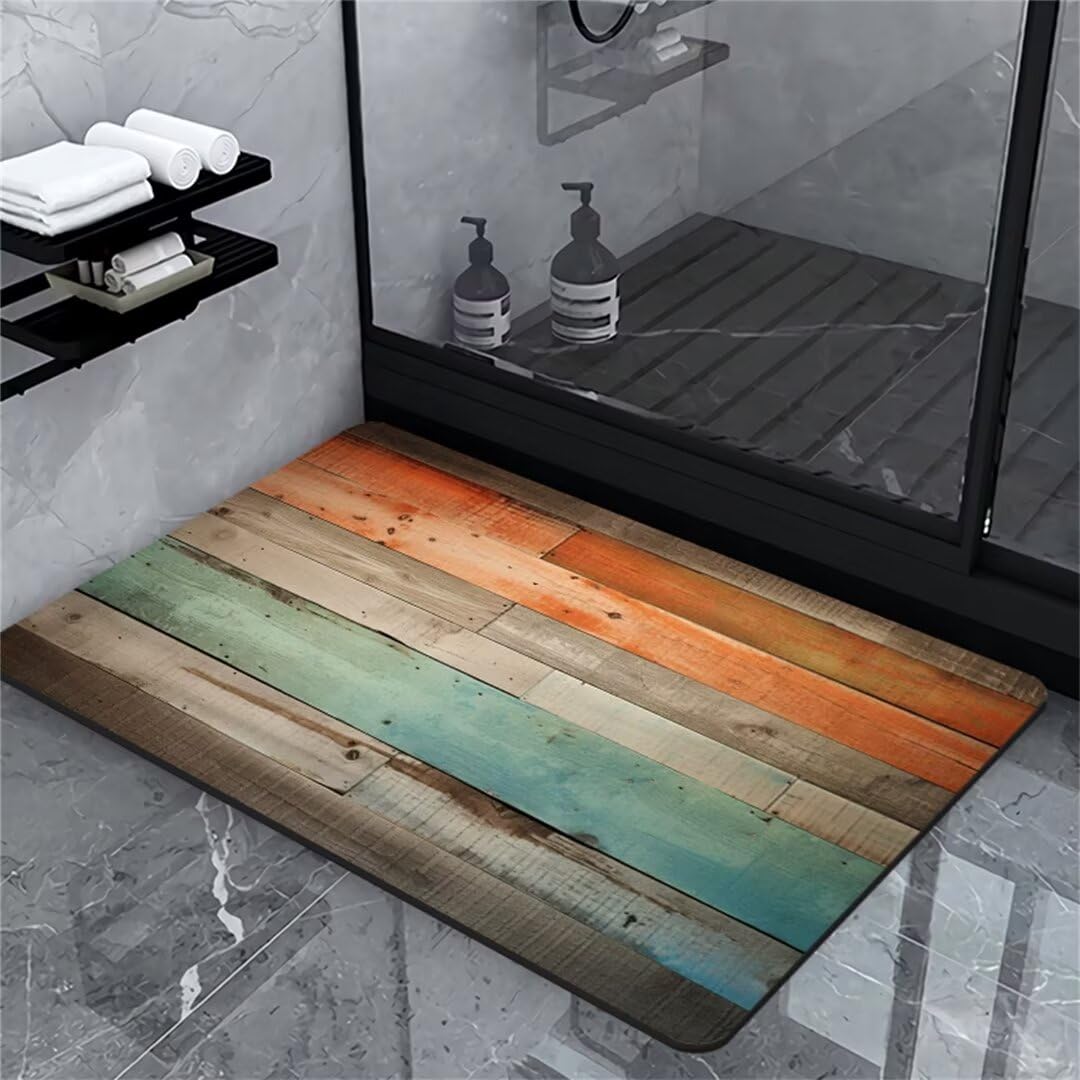 Badezimmerteppich Badematte rutschfest Badematte Badteppich Badvorleger 120x160cm Badematten Badteppiche Duschmatte rutschfest, Duschvorleger Badezimmermatte rutschfest Stein Badematte Wood