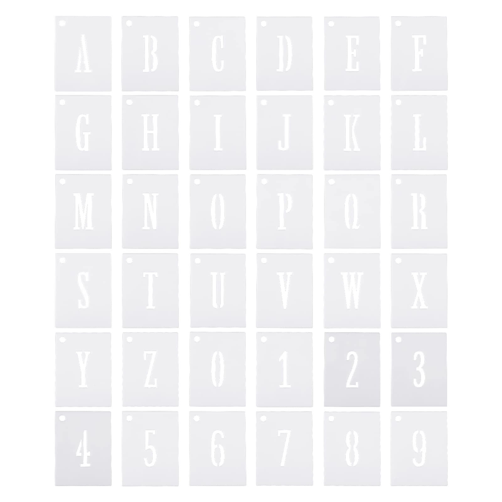 PATIKIL 1 Inch Letter Number Stencils, 36 Pack 1.4" Width Reusable Plastic Alphabet Numbers Templates Set with Ring for Painting, White