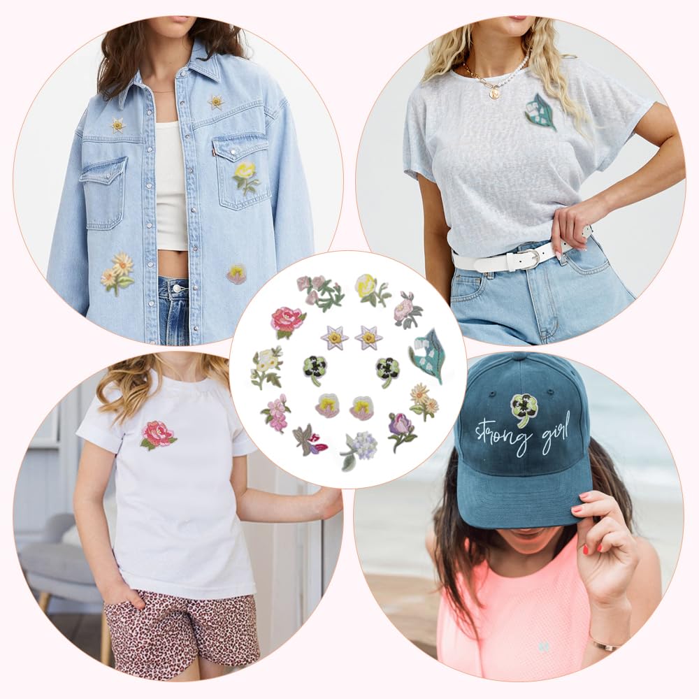 40 Toppe Termoadesive Cuori E Fiori - Kit Decorazione Vestiti Fai Da Te