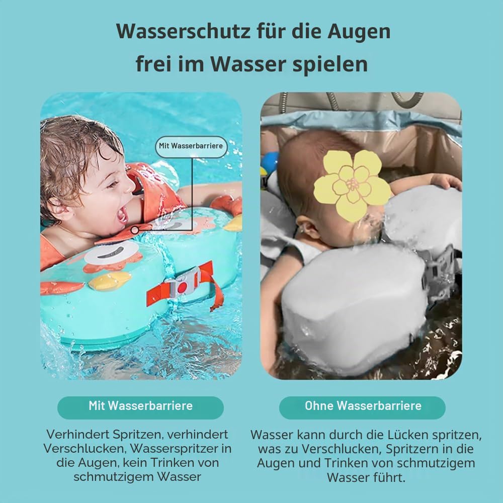 Generic Mambobaby Baby Swim Trainer Float Nicht Aufblasbar Säugling Pool Float für 3-72 Monate Jungen Mädchen, Seeblau, Perlenschaum + Leder