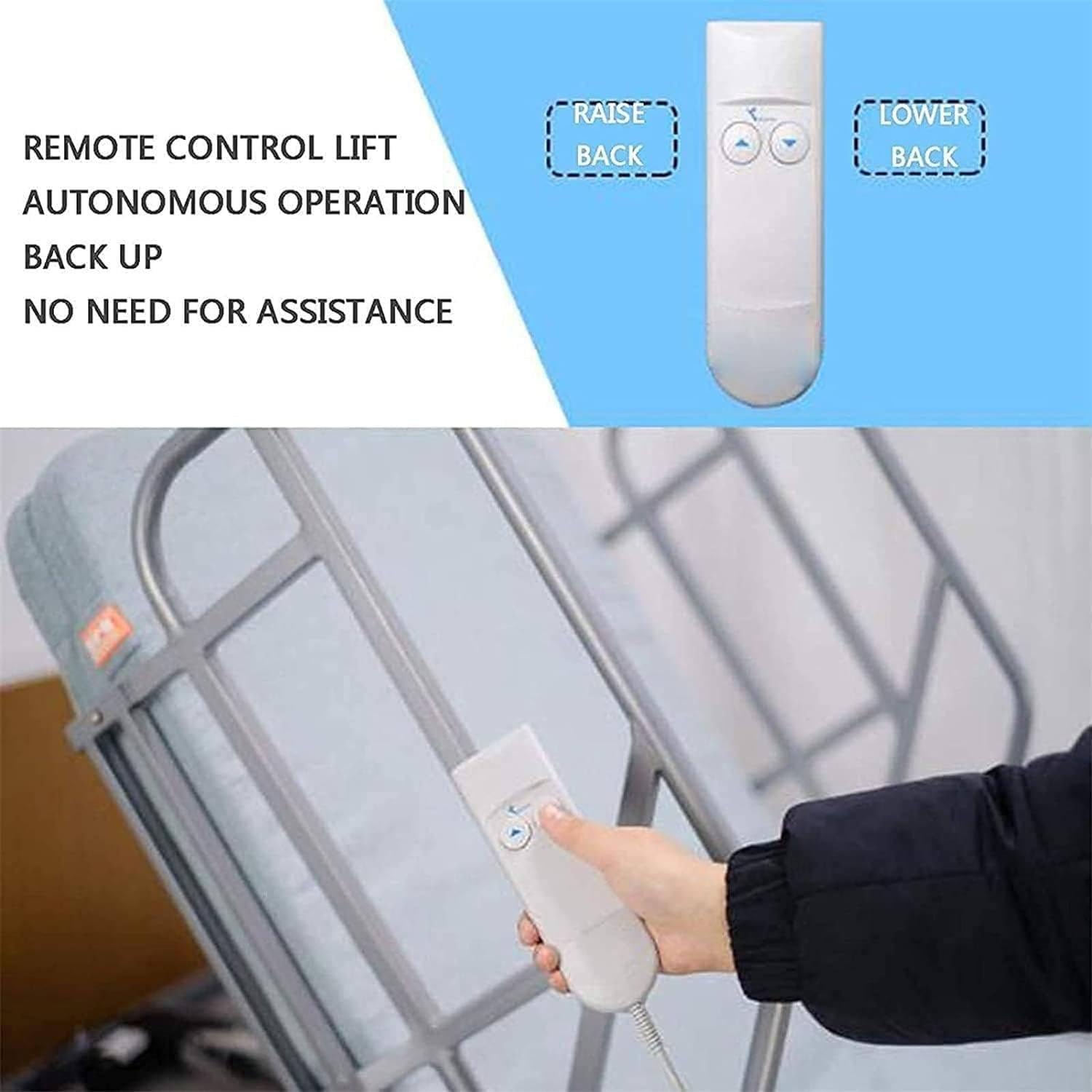 YEHOZZ Power Lifting Bed Backrest with Remote Control, Medical Pillow Lifter, Electric Adjustable Sit-Up Back Stand Assist, Suitable for The Elderly Pregnant Women, 2-65° Adjustable Back Support